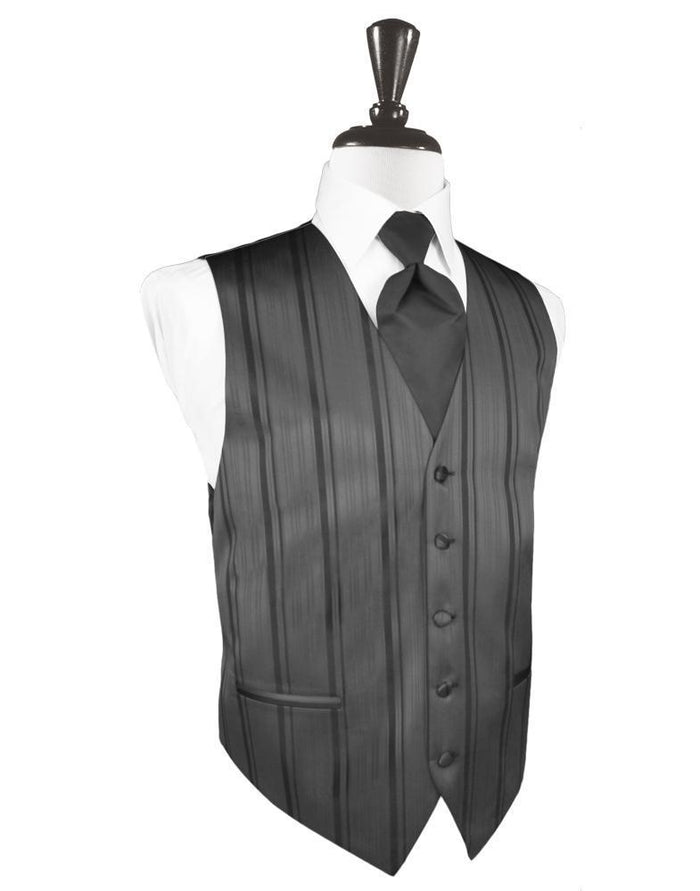 Pewter Striped Satin Tuxedo Vest by Cardi