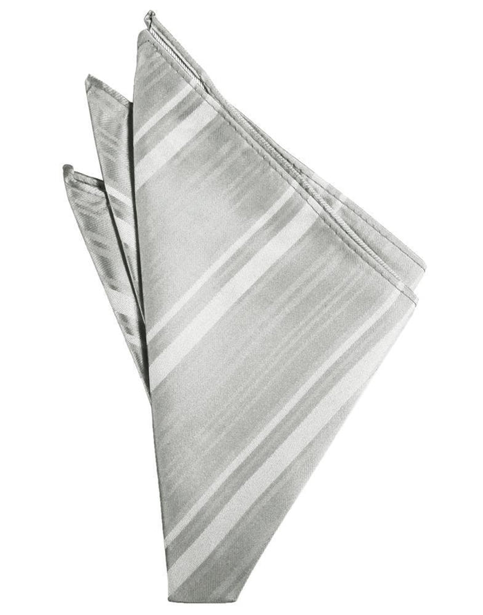 Platinum Striped Satin Pocket Square by Cardi