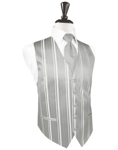 Platinum Striped Satin Tuxedo Vest Cardi