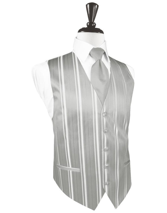 Platinum Striped Satin Tuxedo Vest Cardi