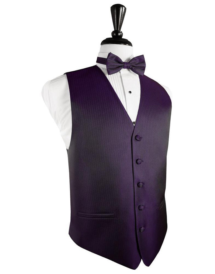 Plum Herringbone Tuxedo Vest Cardi