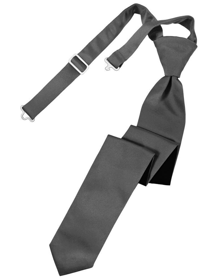 Cardi Pre-Tied Pewter Luxury Satin Skinny Necktie