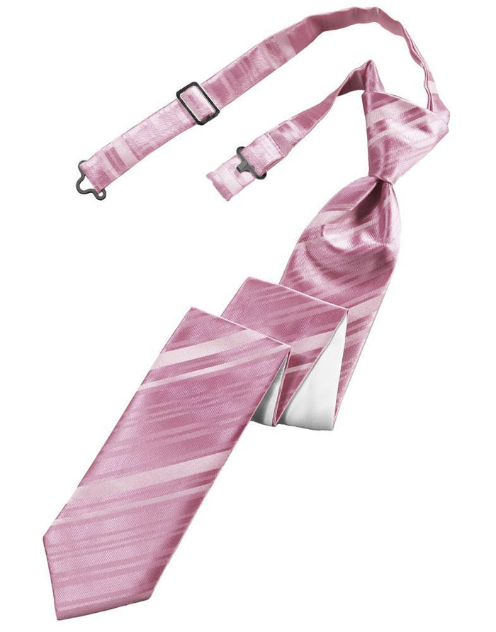 Cardi Pre-Tied Rose Petal Striped Satin Skinny Necktie
