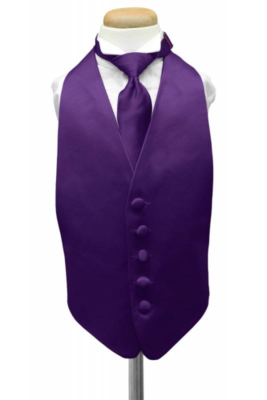 Purple Luxury Satin Kids Tuxedo Vest Cardi