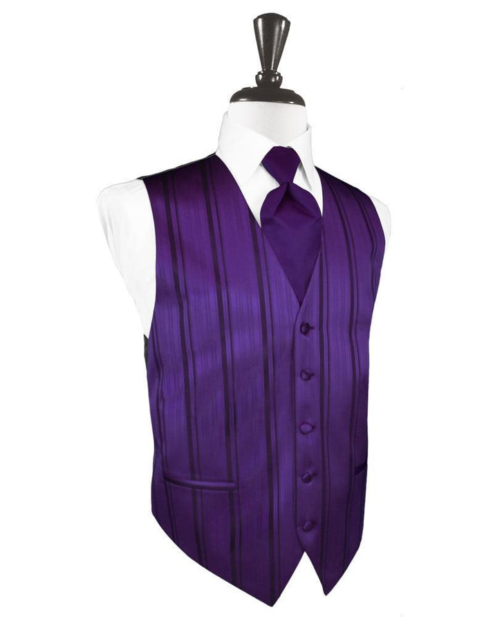 Purple Striped Satin Tuxedo Vest Cardi