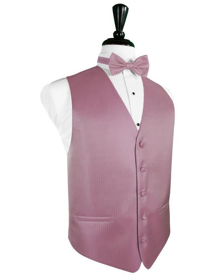 Rose Herringbone Tuxedo Vest Cardi