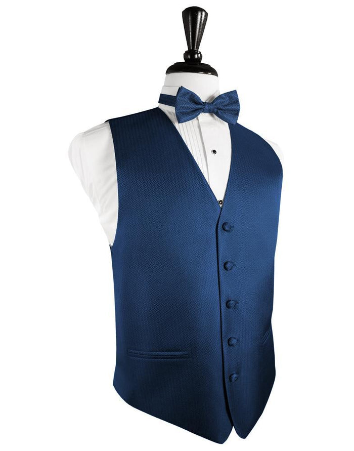 Sapphire Herringbone Tuxedo Vest Cardi