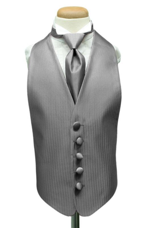 Silver Herringbone Kids Tuxedo Vest Cardi