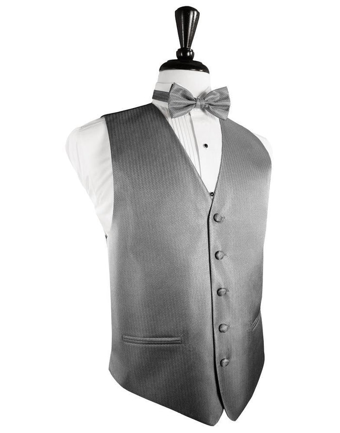 Silver Herringbone Tuxedo Vest Cardi