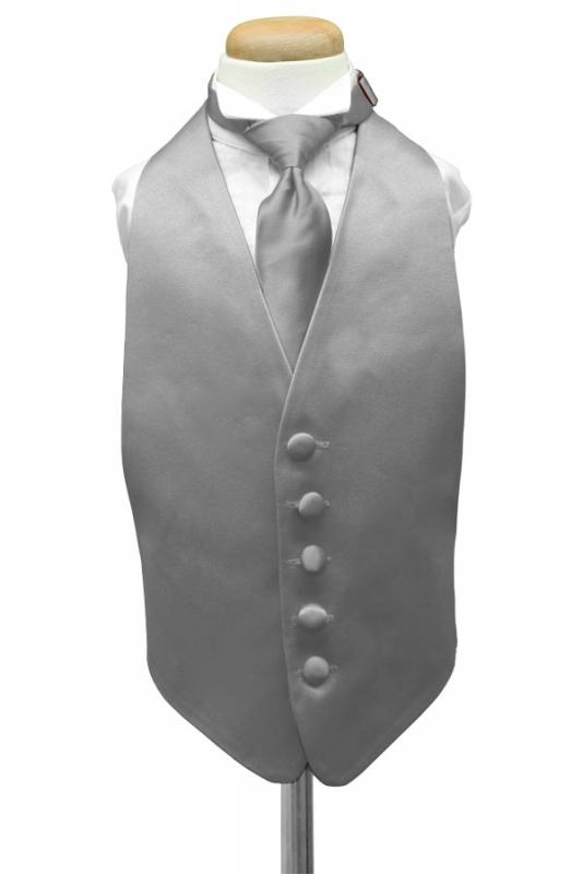 Silver Luxury Satin Kids Tuxedo Vest by Cardi