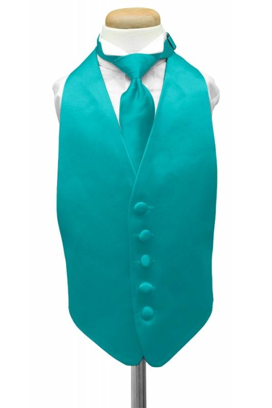 Turquoise Luxury Satin Kids Tuxedo Vest by Cardi