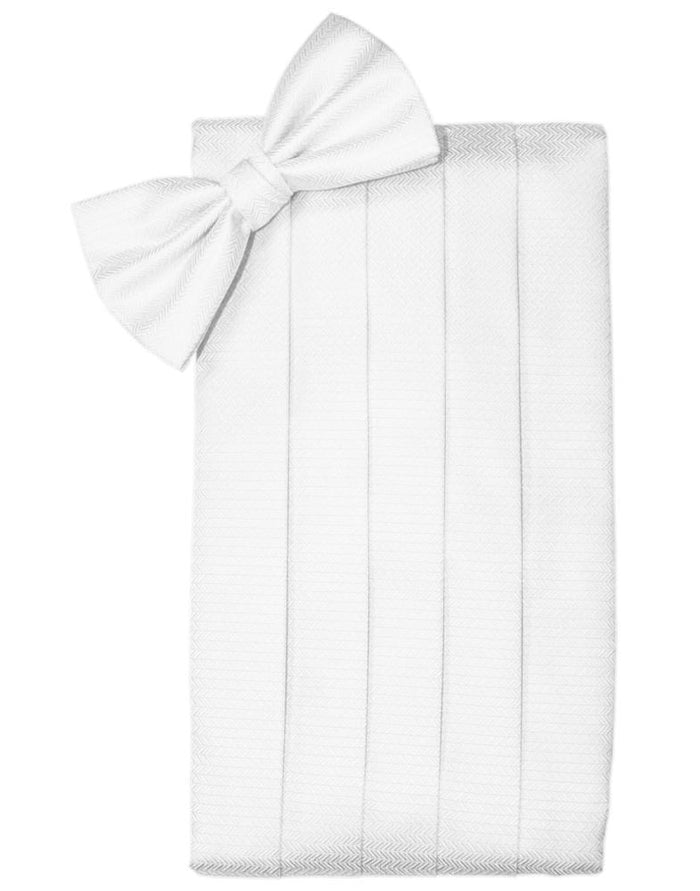 White Herringbone Cummerbund by Cardi
