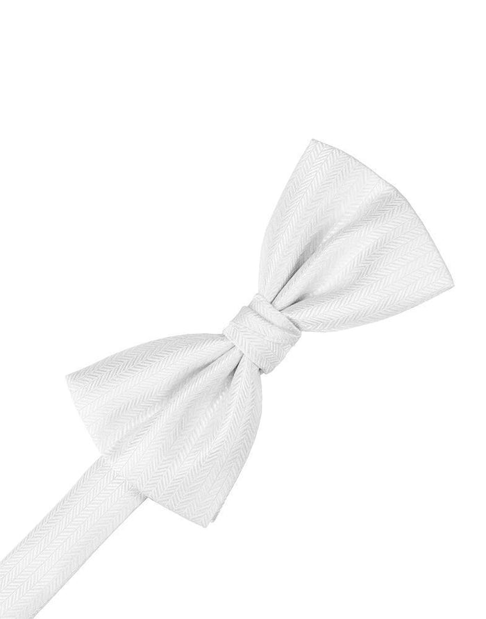 White Herringbone Kids Bow Tie Cardi