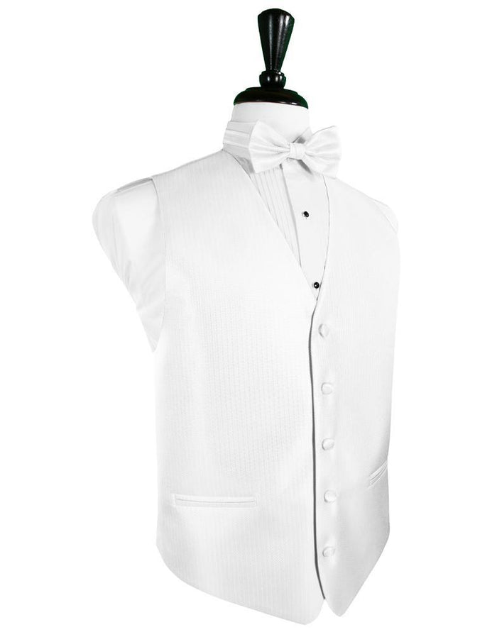 White Herringbone Tuxedo Vest by Cardi