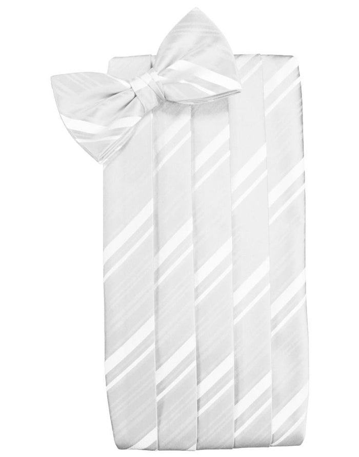 White Striped Satin Cummerbund by Cardi