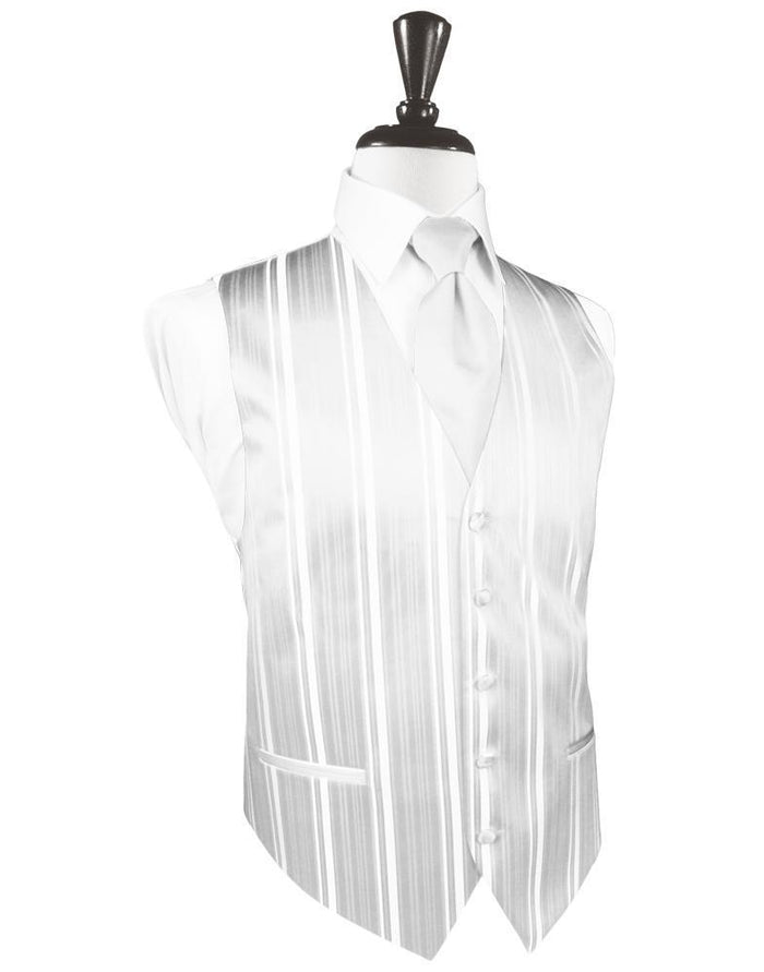 White Striped Satin Tuxedo Vest Cardi