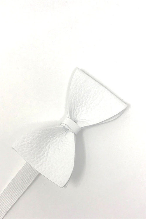 White Textured Leather Bow Tie by Cardi