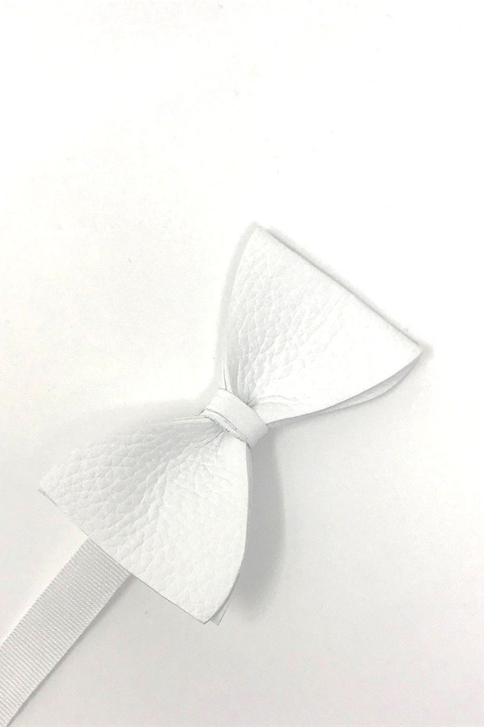 White Textured Leather Bow Tie by Cardi