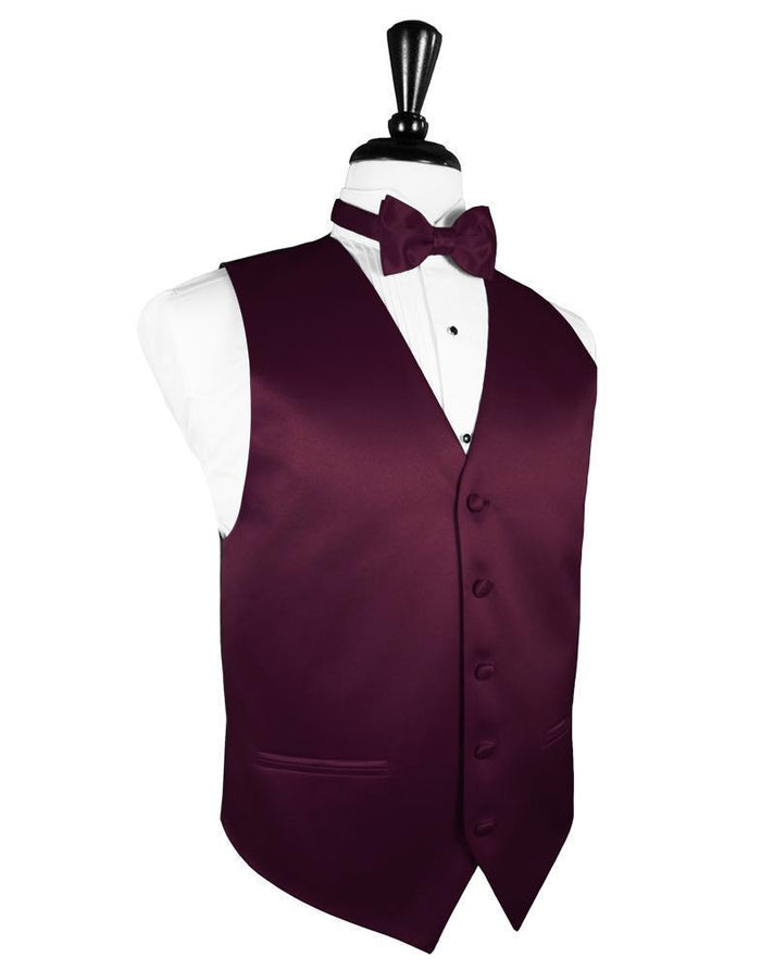 Wine Luxury Satin Tuxedo Vest Cardi