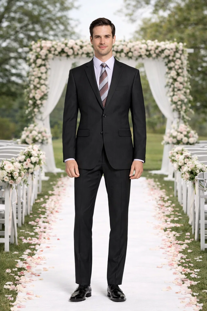 Carlo Lusso Black Two-button Poly Blend Suit by Usamensoutlet