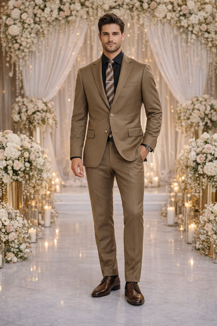 Carlo Lusso Brown Two-button Poly Blend Suit by Usamensoutlet