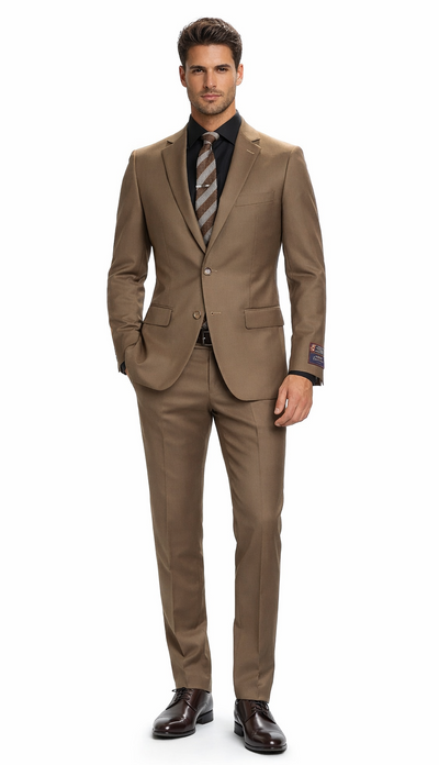 Carlo Lusso Brown Two-button Poly Blend Suit by Usamensoutlet