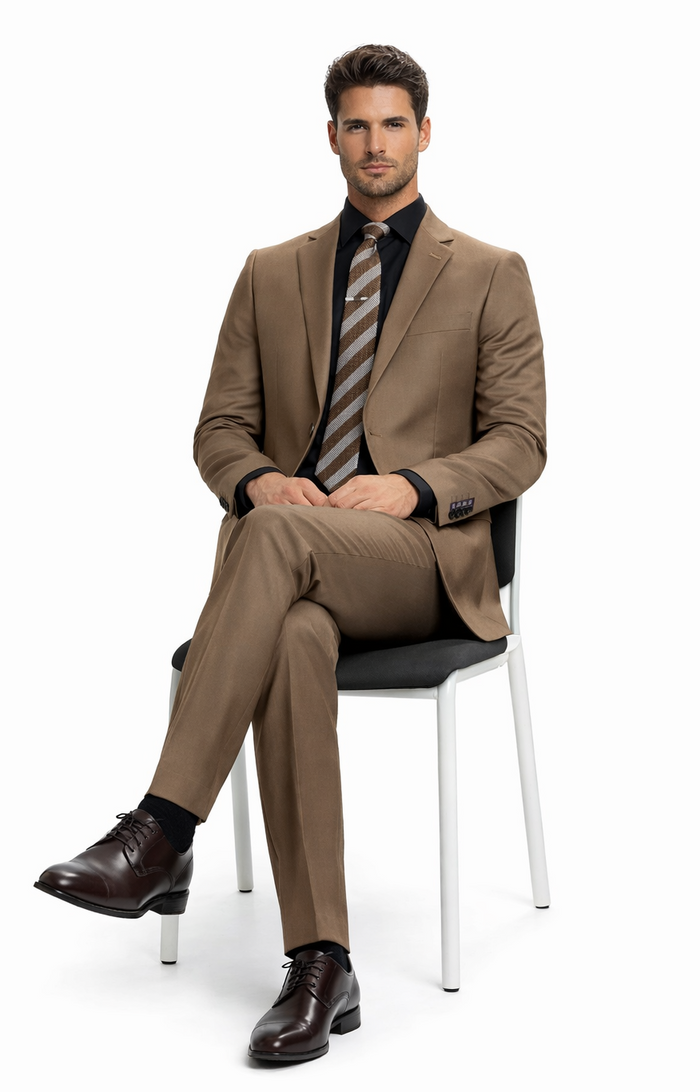 Carlo Lusso Brown Two-button Poly Blend Suit by Usamensoutlet