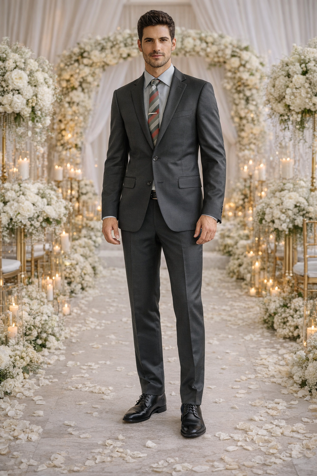 Carlo Lusso Charcoal Two-button Slim Fit Poly Blend Suit