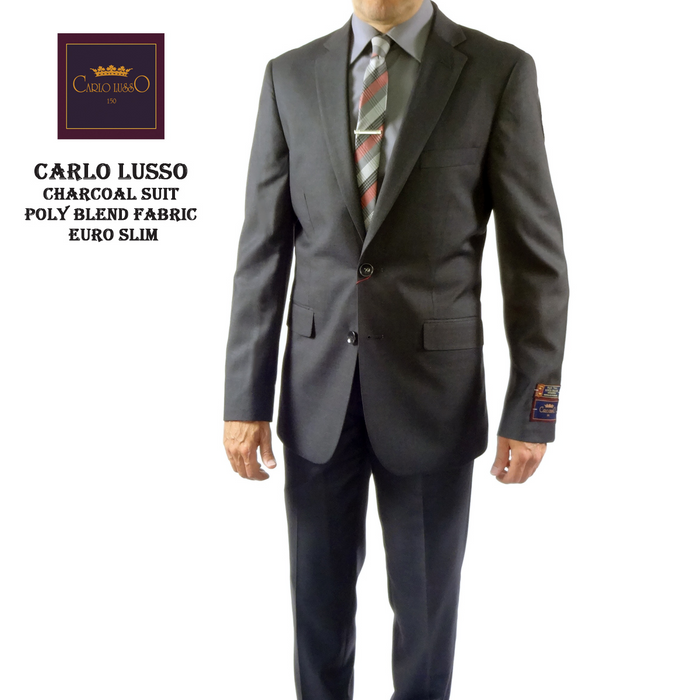 Carlo Lusso Charcoal Two-button Slim Fit Poly Blend Suit by Usamensoutlet