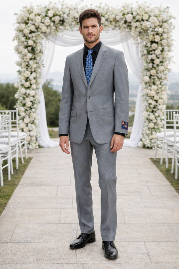 Carlo Lusso Medium Gray Two-button Poly Blend Suit by Usamensoutlet