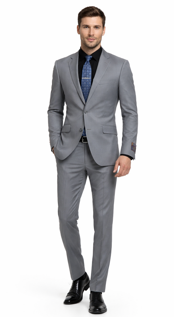 Carlo Lusso Medium Gray Two-button Poly Blend Suit by Usamensoutlet