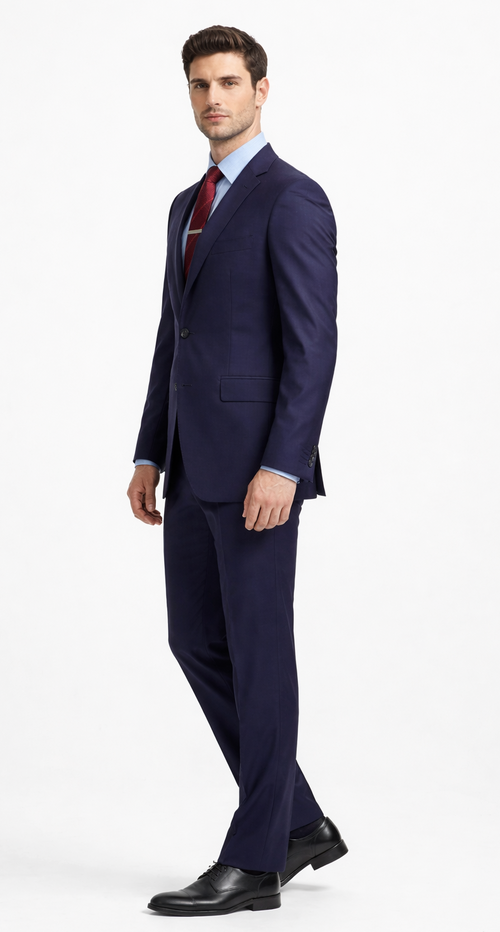 Carlo Lusso Navy Two-button Poly Blend Suit