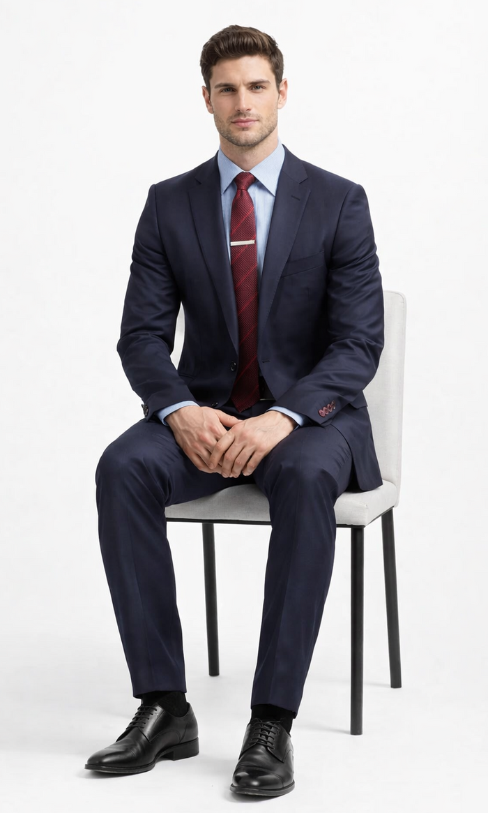 Carlo Lusso Navy Two-button Poly Blend Suit by Usamensoutlet