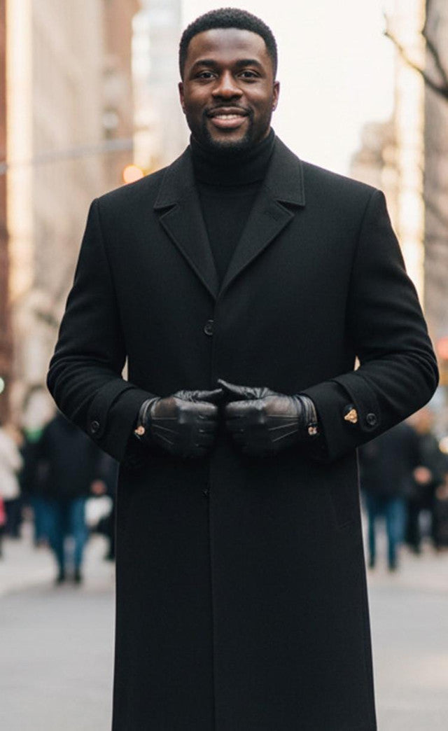 Men's Black Single Breasted Full Length Top Coat Seattle USA Men's Outlet