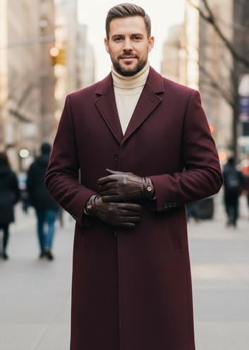 Men's Burgundy Single Breasted Full Length Top Coat Seattle by USA Men's Outlet