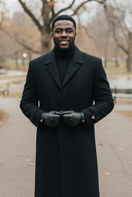 Men's Charcoal Single Breasted Full Length Top Coat Seattle – SuitUSA