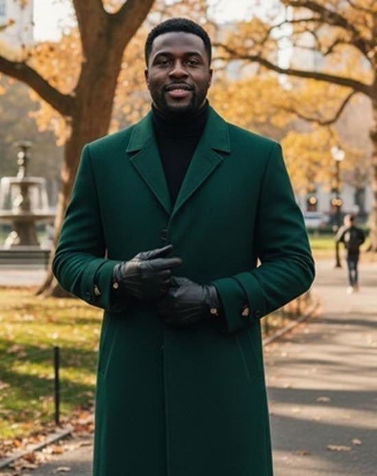 Men's Hunter Green Single Breasted Full Length Top Coat Seattle by USA Men's Outlet