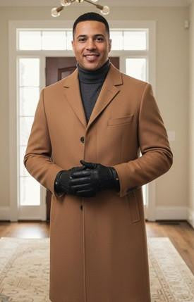 Men's Light Brown Single Breasted Full Length Top Coat Seattle – SuitUSA
