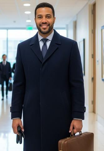 Men's Navy Single Breasted Full Length Top Coat Seattle by USA Men's Outlet