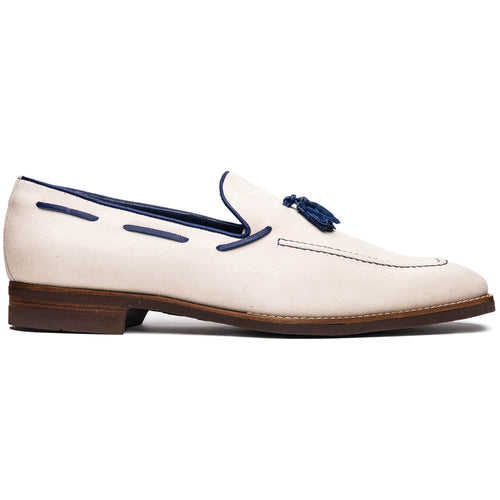 Zelli Carmen Italian Sueded Goatskin Tassel Loafers in Sand