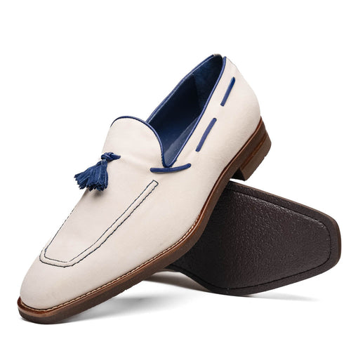 Zelli Carmen Italian Sueded Goatskin Tassel Loafers in Sand