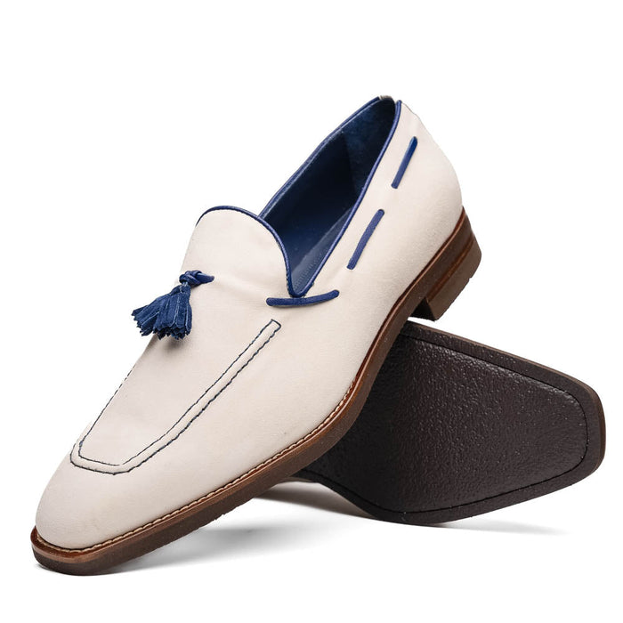 Zelli Carmen Italian Sueded Goatskin Tassel Loafers in Sand