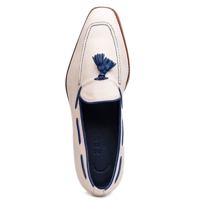 Zelli Carmen Italian Sueded Goatskin Tassel Loafers in Sand