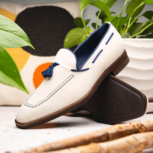 Zelli Carmen Italian Sueded Goatskin Tassel Loafers in Sand