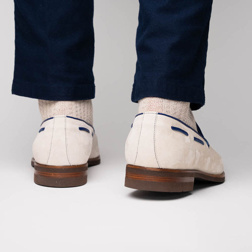 Zelli Carmen Italian Sueded Goatskin Tassel Loafers in Sand