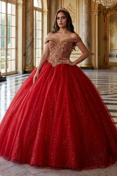 Beaded Off Shoulder Ball Gown by Calla KY71246