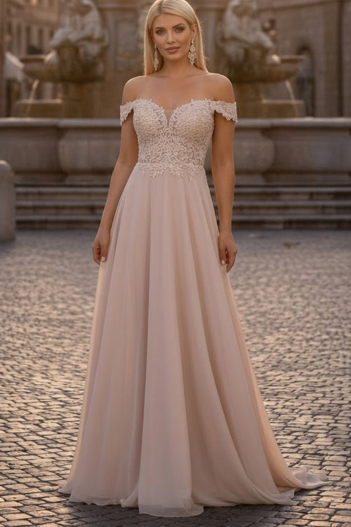 May Queen MQ1602 Off Shoulder Corset Flowy Prom Gown