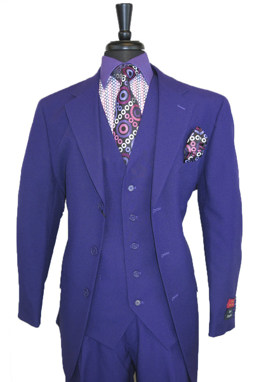 Mens 3 Button Classic Fit Vested Suit in Purple by Fortino Landiin