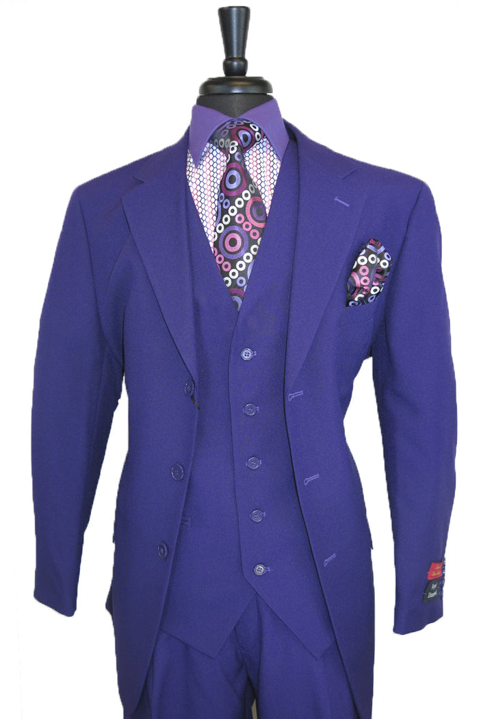 Mens 3 Button Classic Fit Vested Suit in Purple by Fortino Landiin