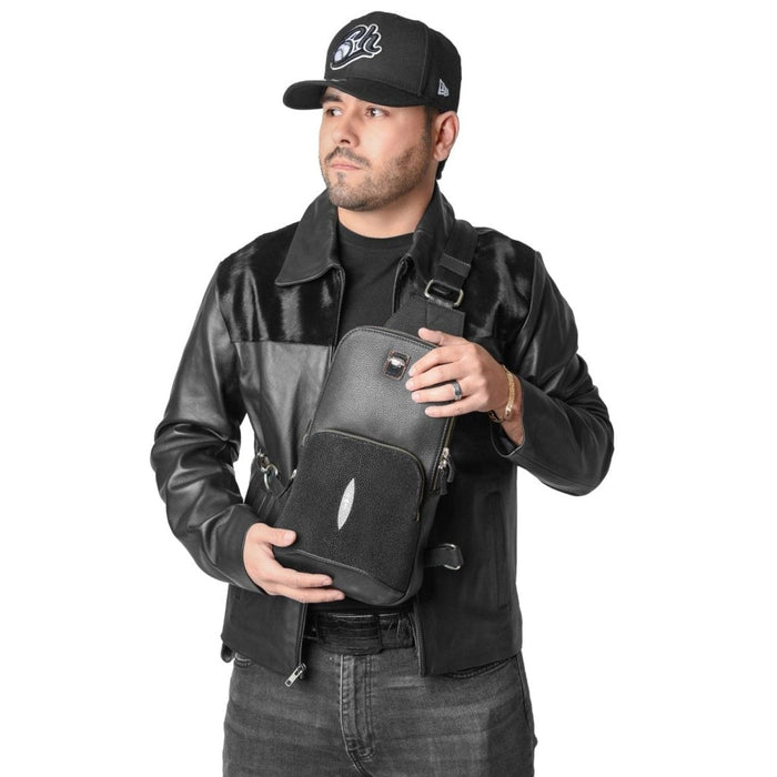 Men’s Black Cowhide Leather Jacket with Natural Hair Finish